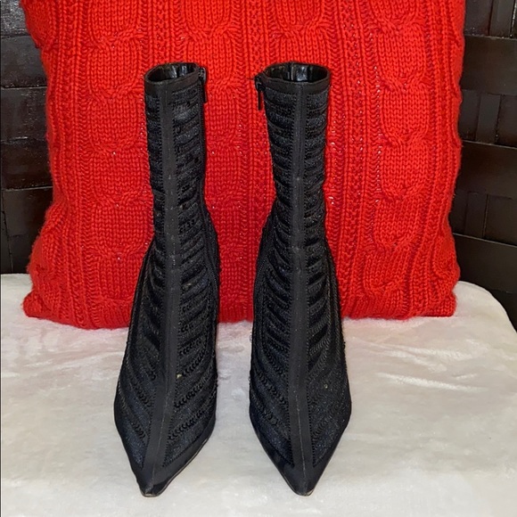 Black Sequined Stiletto Booties. Size 6.5 - Picture 6 of 8